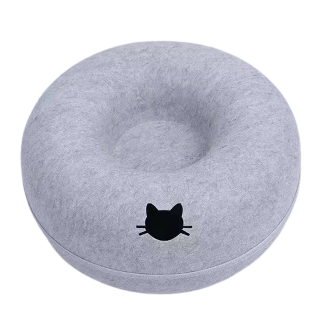 Felt Donut Cat Tunnel Bed – 2-in-1 Hideout & Play Nest