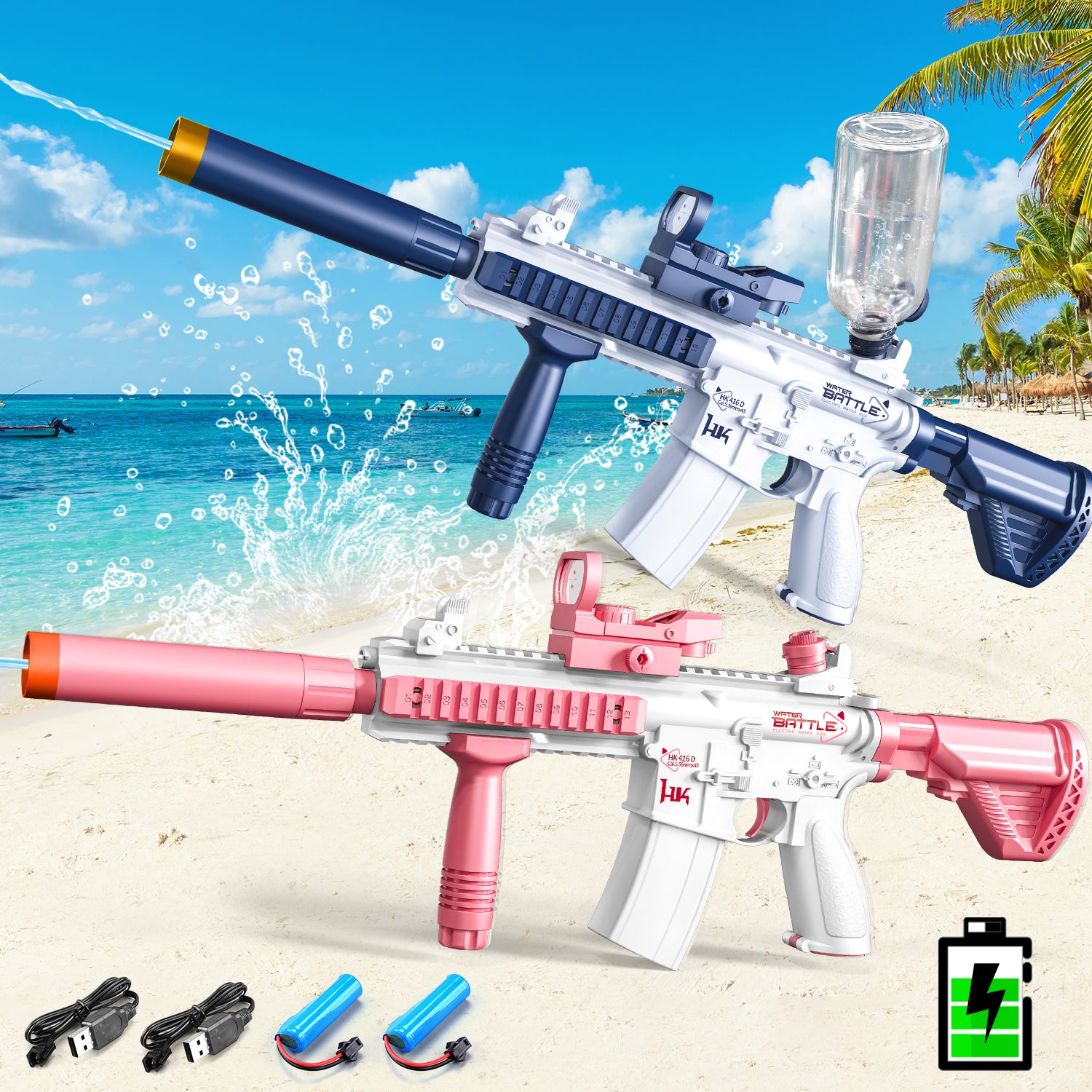 Electric Water Gun - Automatic Squirt Rifle with 370CC Tank & 32ft Range