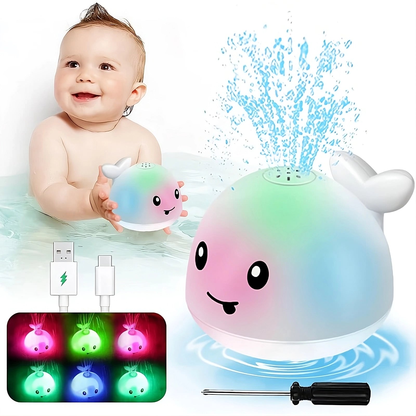Rechargeable Light-Up Whale Bath Toy – Glowing Fountain Fun for Toddlers