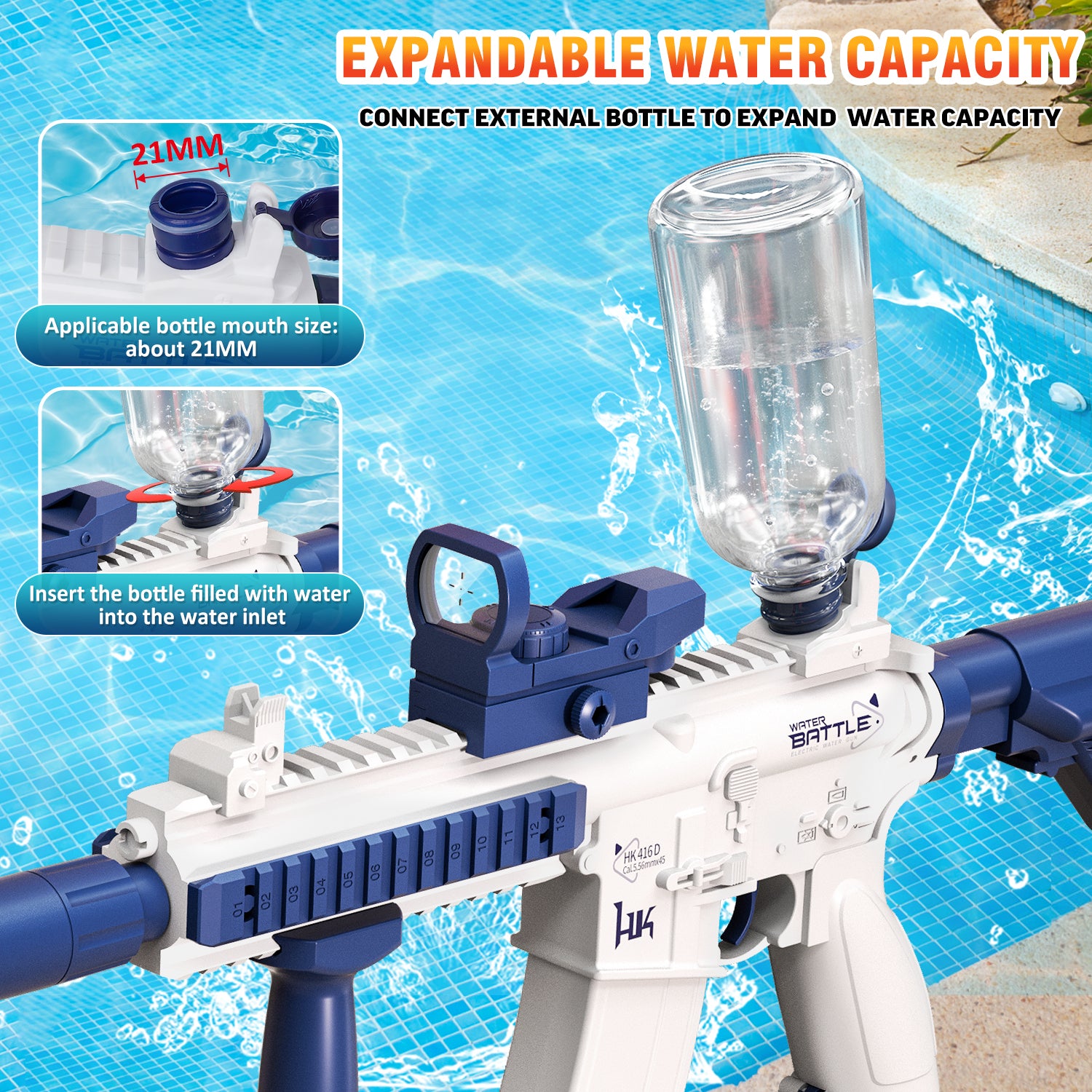 Electric Water Gun - Automatic Squirt Rifle with 370CC Tank & 32ft Range