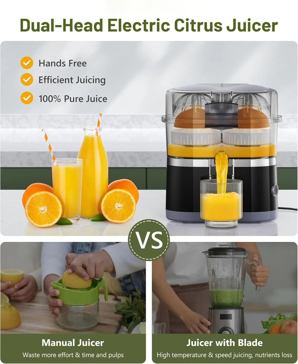 Portable Dual Head Electric Citrus Juicer – Squeeze Two Fruits at Once