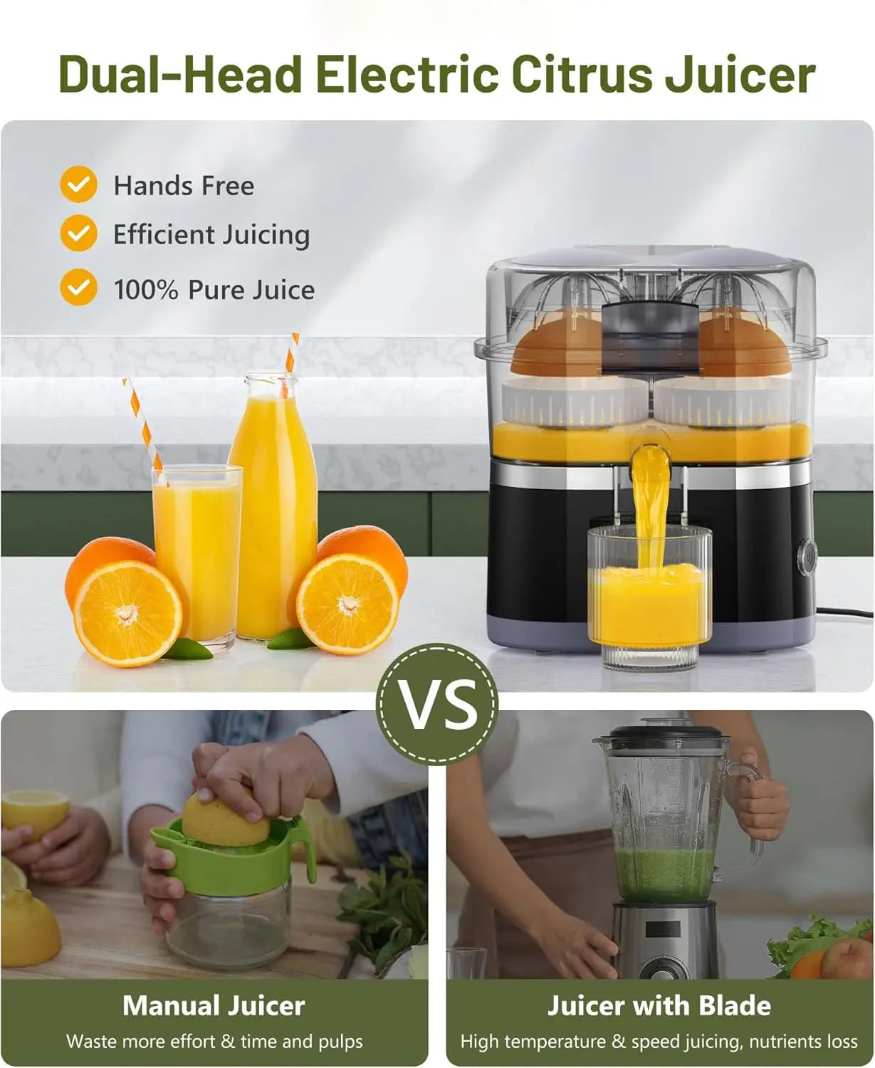 Portable Dual Head Electric Citrus Juicer – Squeeze Two Fruits at Once