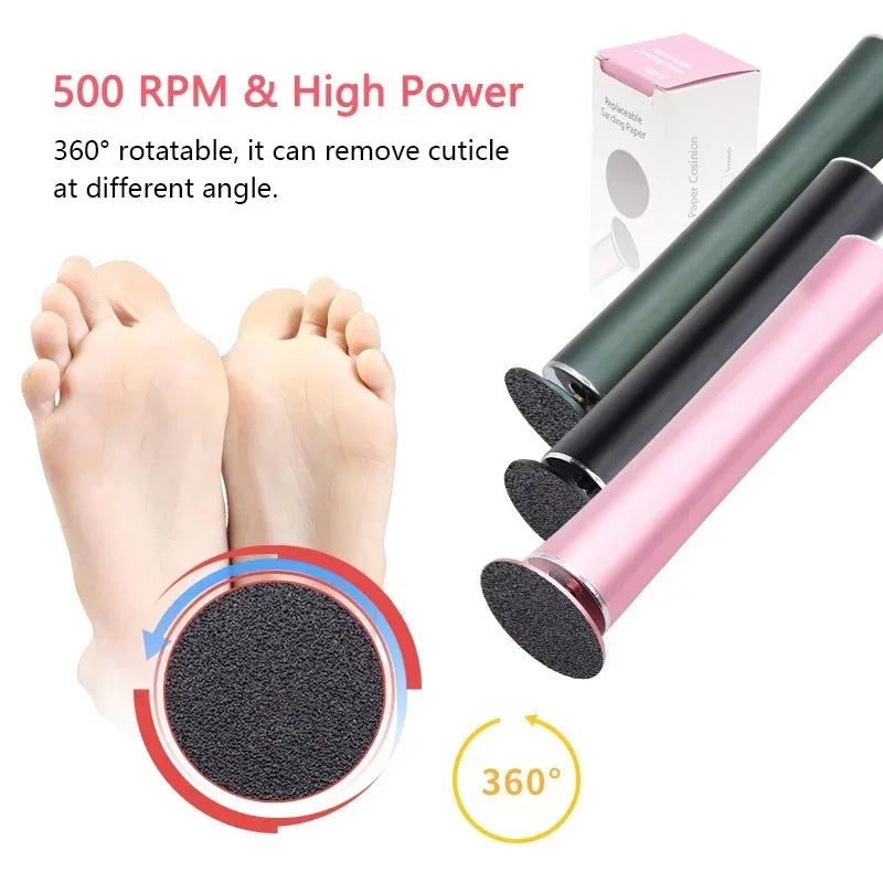 Electric Pedicure Tool - Rechargeable Foot File with 60 Sandpaper Discs