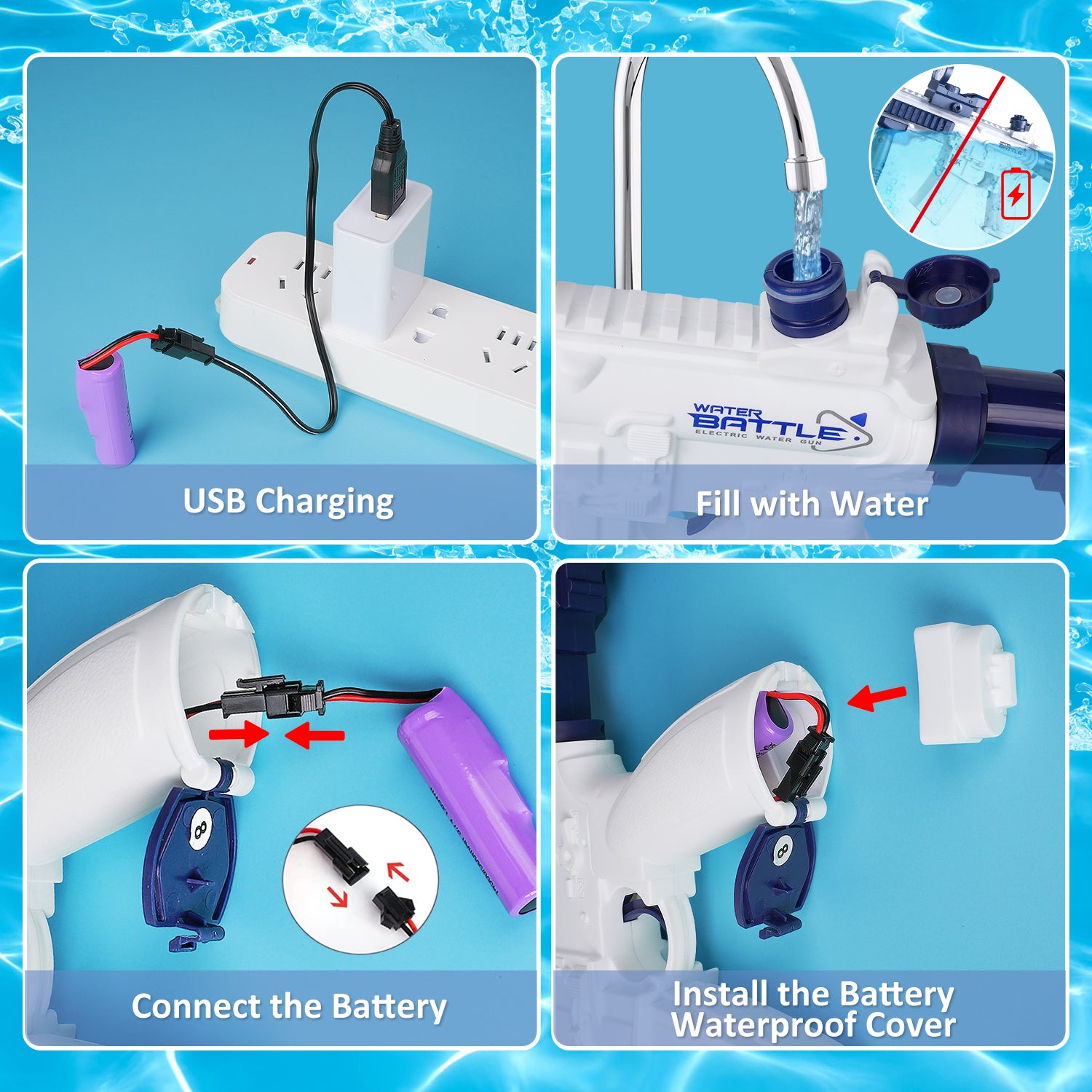 Electric Water Gun - Automatic Squirt Rifle with 370CC Tank & 32ft Range