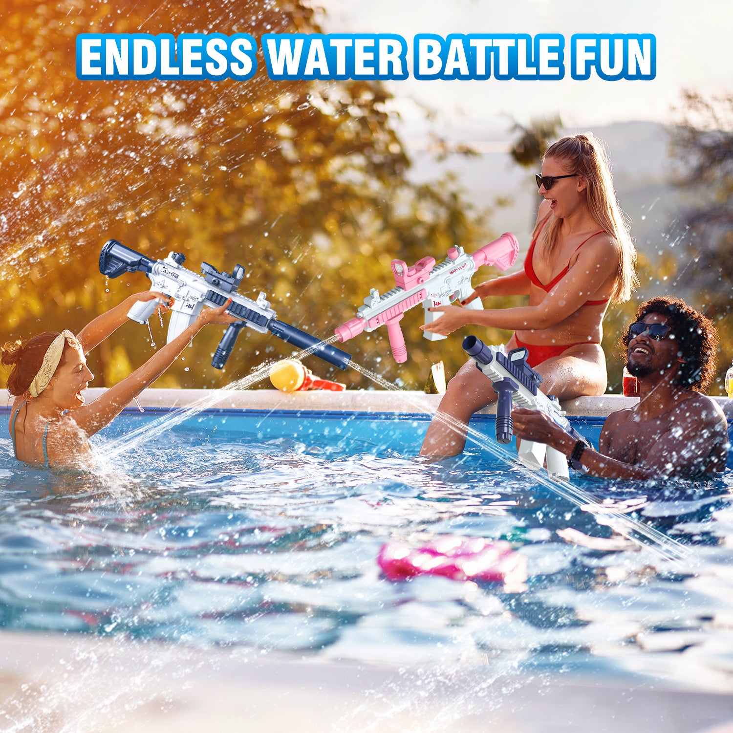 Electric Water Gun - Automatic Squirt Rifle with 370CC Tank & 32ft Range