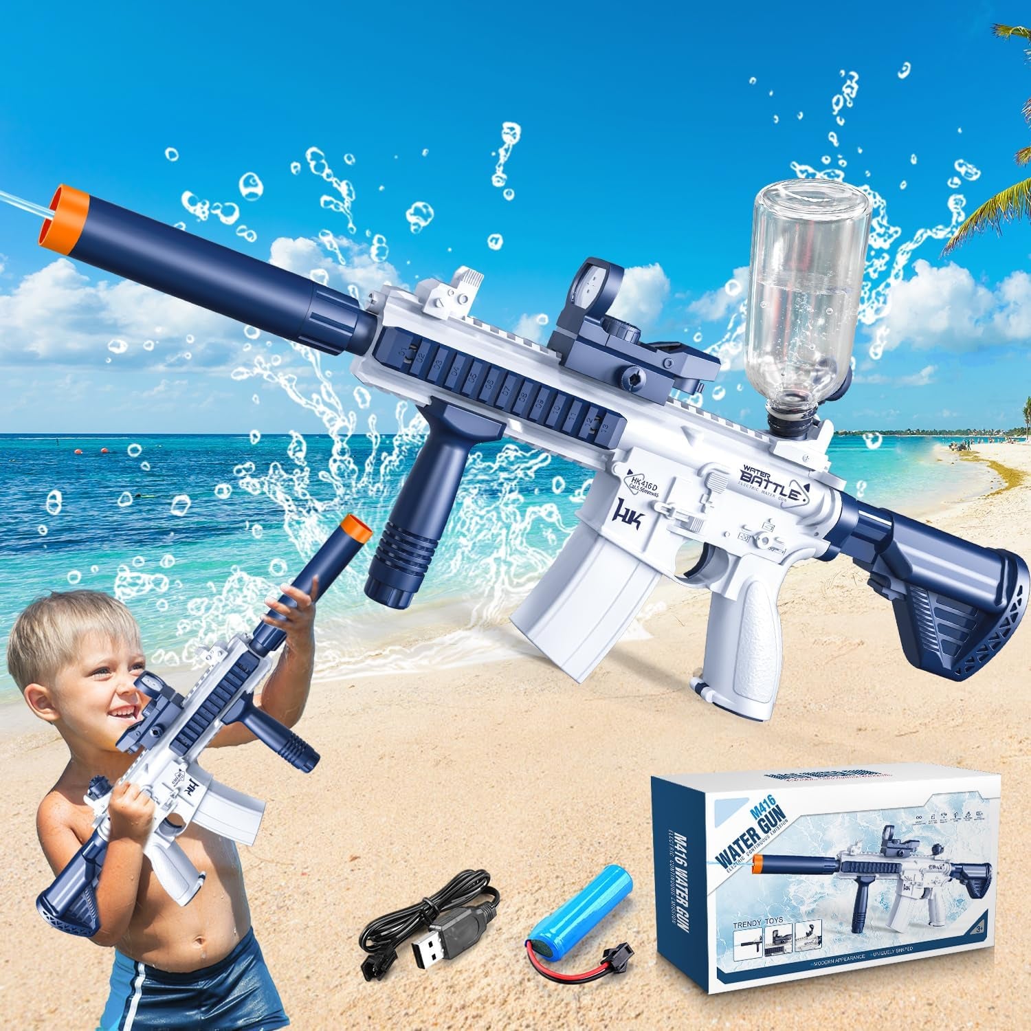 Electric Water Gun - Automatic Squirt Rifle with 370CC Tank & 32ft Range