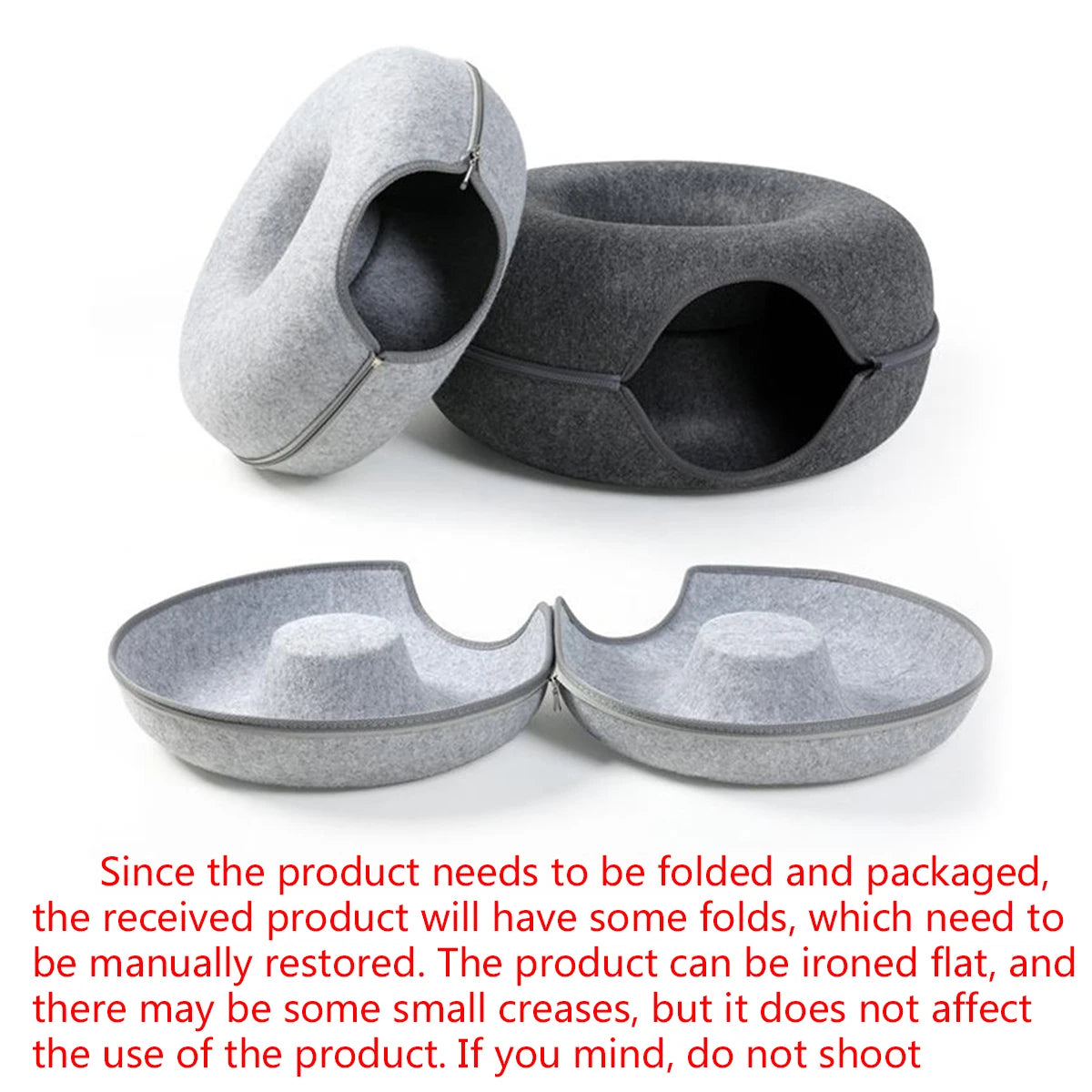 Felt Donut Cat Tunnel Bed – 2-in-1 Hideout & Play Nest
